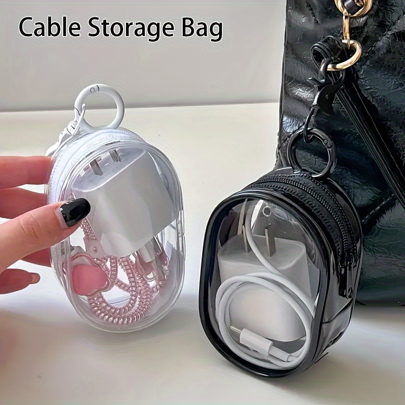 Cable Winder Keychain - حقيبة تخزين صغيرة محمولة بسحاب شفاف