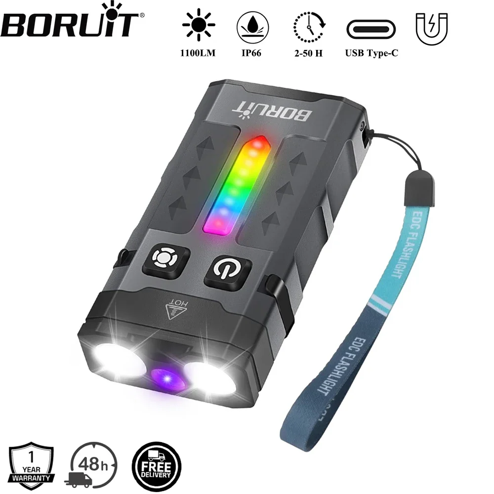BORUiT EV20 1100LM EDC UV المف - مراجعة Keychain Flashlight وسعره